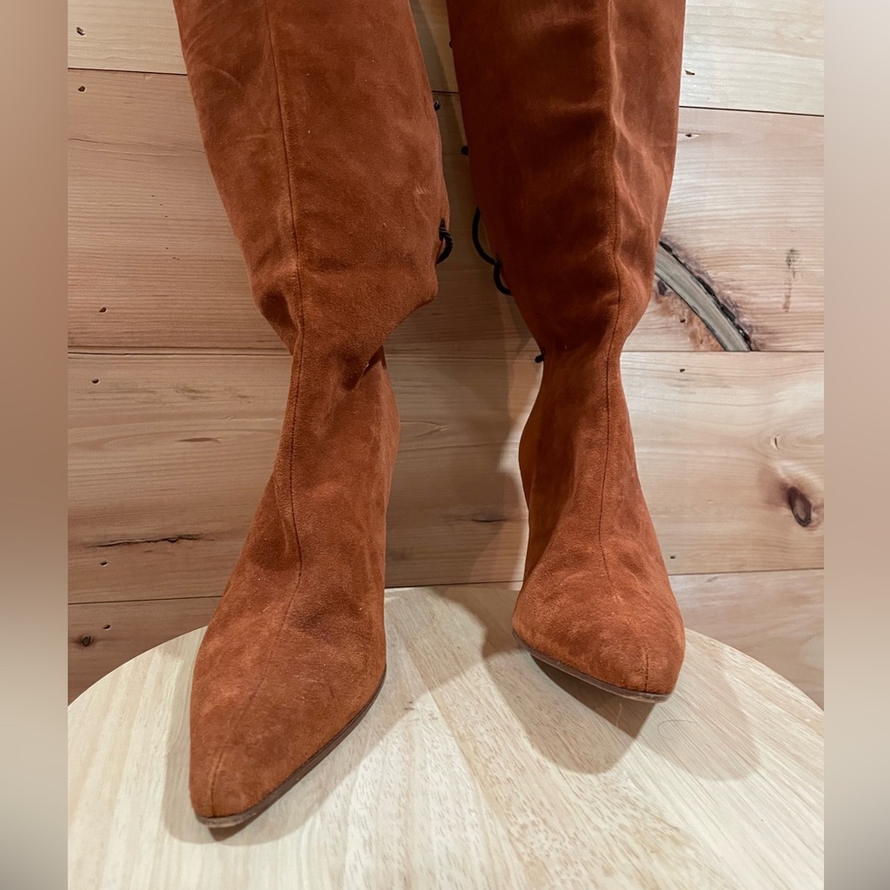 Ashley Dearborn, Elegant Brown/Orange Suede Knee-High Boots, Lace Up, Size 9.5 - Picture 16 of 16